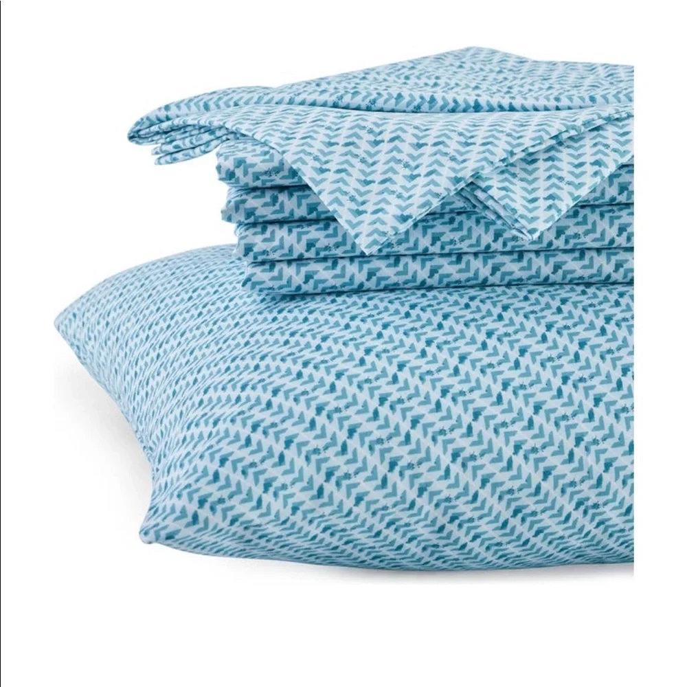 New Gravity Herringbone Print Full 4-Piece Sheet Bedding Set - Aqua White